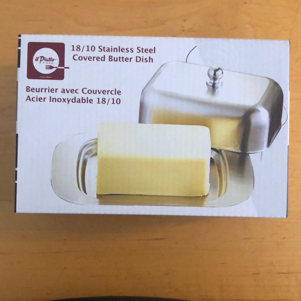 Stainless steel covered butter dish